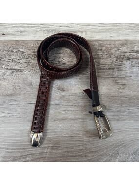Vintage Arden Leather Co Brown Embossed Leather Belt Western Croc Size 38